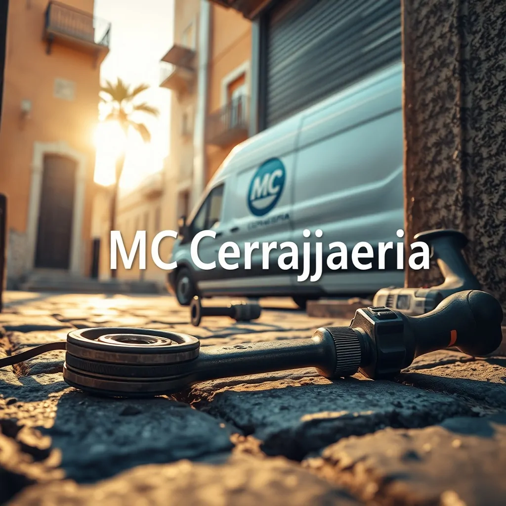 Escena de reparación de puerta de garaje en Barcelona, destacando herramientas y un furgón, con luz cálida y detalles industriales.