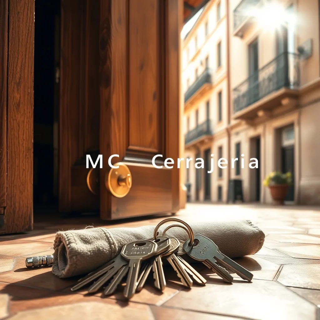 En un umbral soleado de un apartamento en Barcelona, una cerradura nueva y herramientas de cerrajero sobre azulejos antiguos. Cuales son las opciones mas fiables para el cambio de cerraduras en Barcelona.